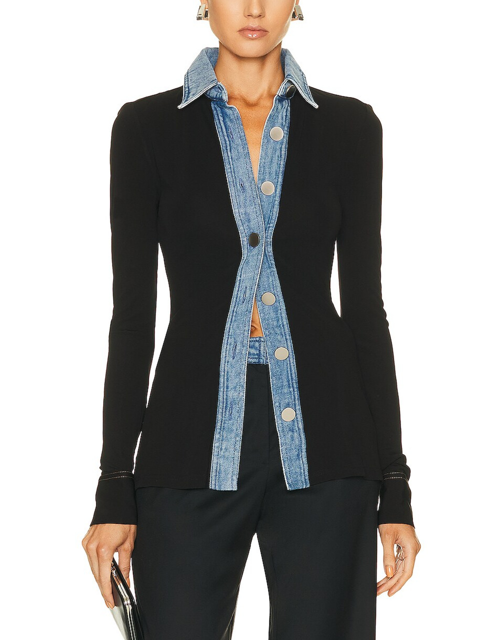 Christopher Esber Contrast Denim And Black Tailored Tab Shirt Size AU 6 / US 2